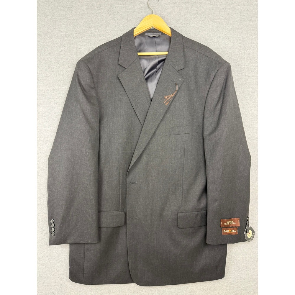 Oak Hill Mens Super 100s Wool Blazer Jacket Charcoal Gray 56R Comfort Ease New
